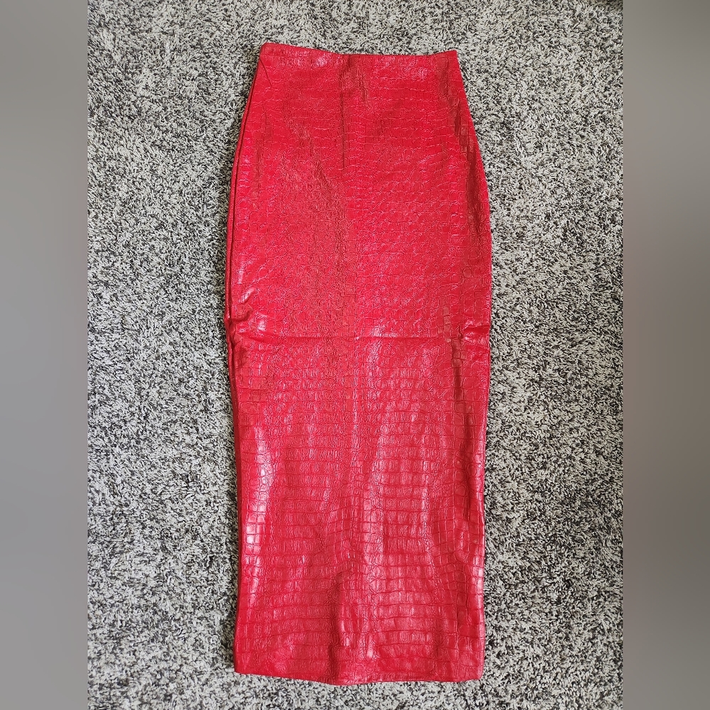 Naked Wardrobe Red Textured Skirt